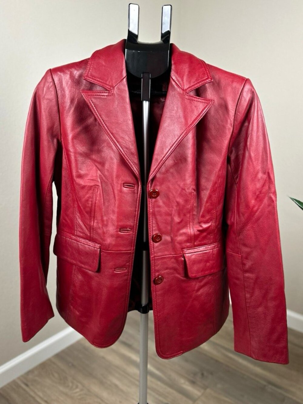 Colebrook Women’s Burgundy Genuine Leather Blazer Jacket Size S